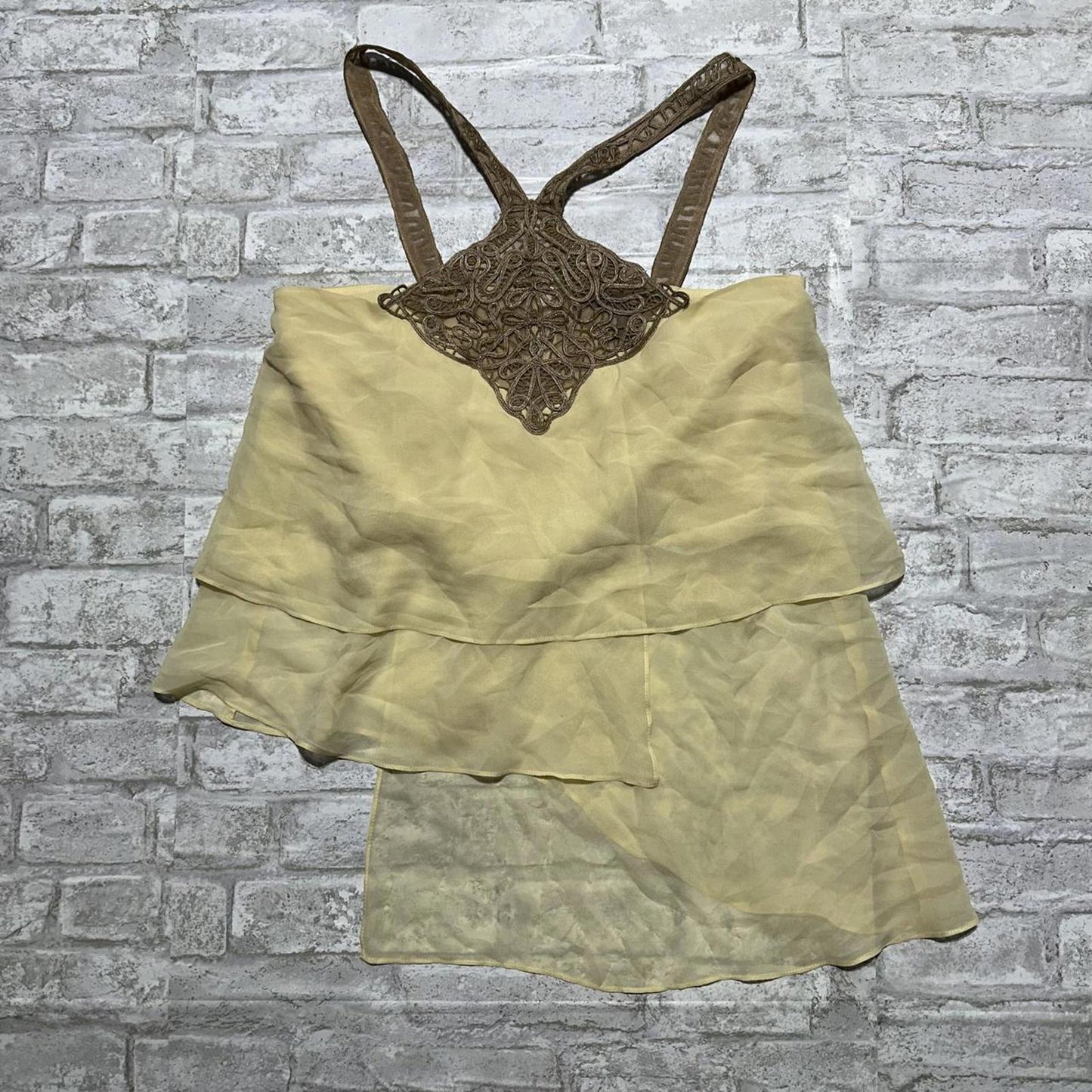 Boho Vintage Styled Silk Cream Layered Halter Top (S)