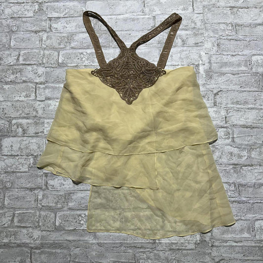 Boho Vintage Styled Silk Cream Layered Halter Top (S)
