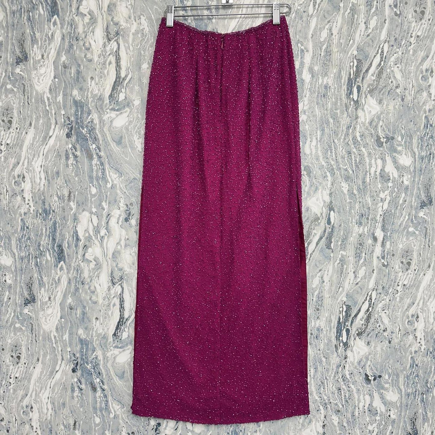 Vintage Andretta Donatello Beaded Hot Pink Silk Maxi Skirt (XS)