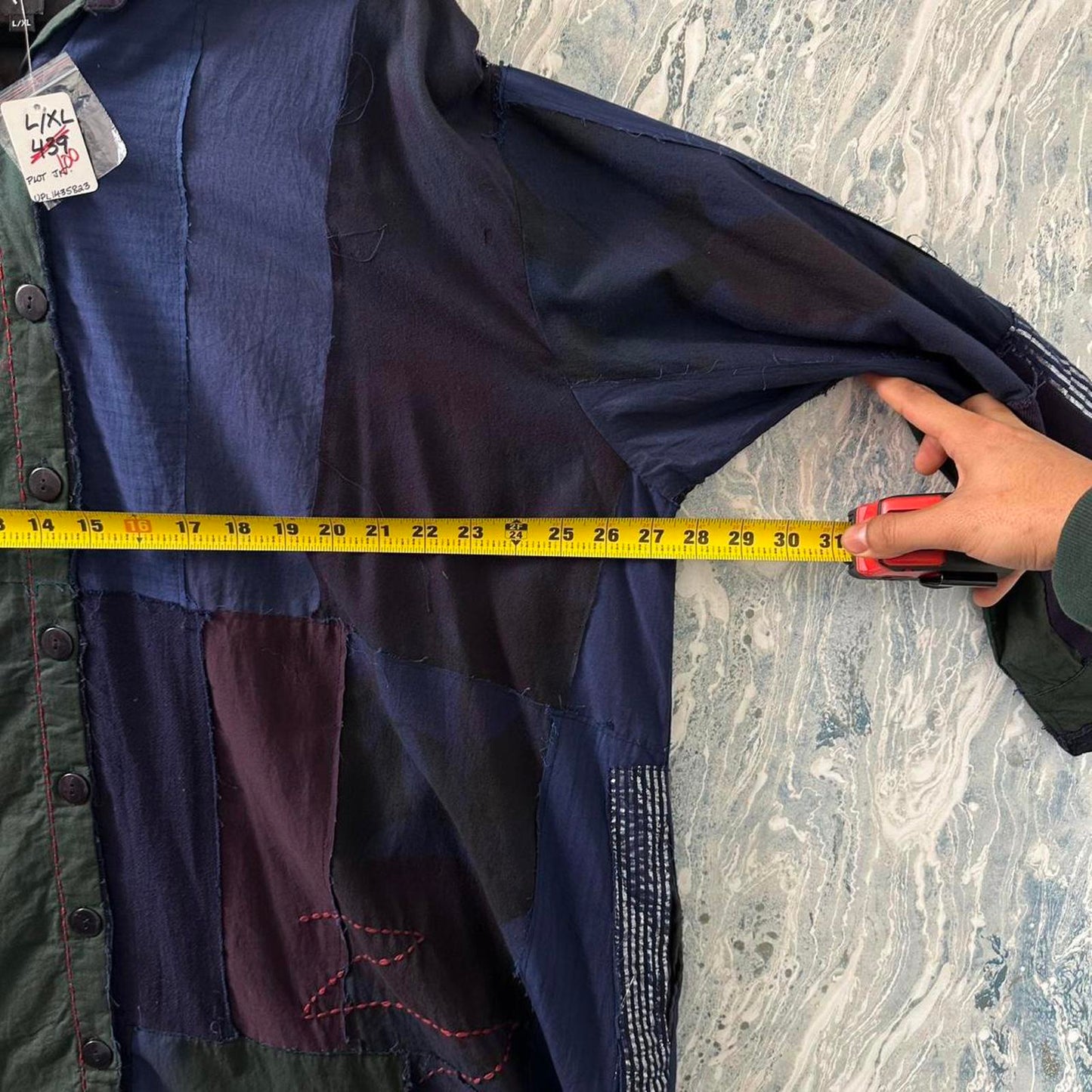 Boho Patchwork Button-Up Tunic Shirt Dress (L/XL)