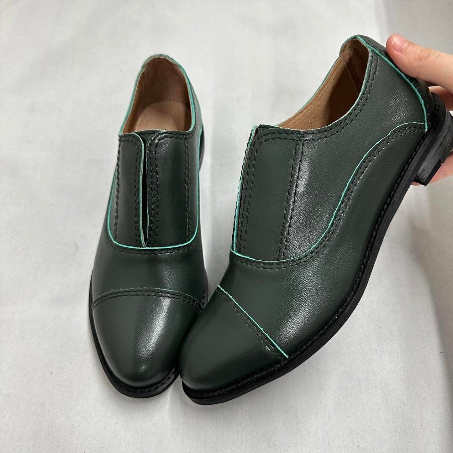Vintage Green Leather Oxfords (37)