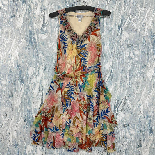 Vintage Floral Ruffle-Neck Sleeveless Dress (4)