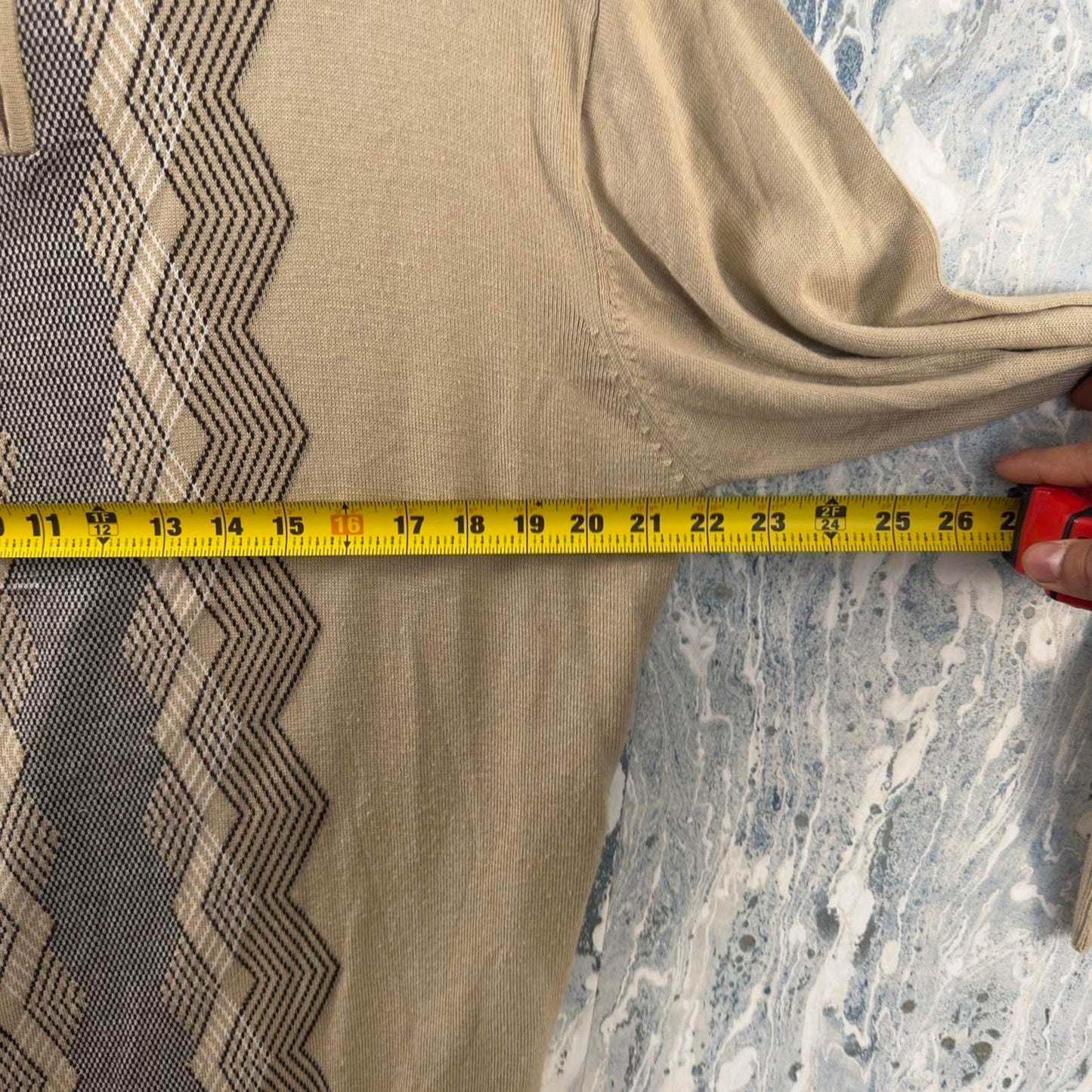 Vintage 90's TRUST Geometric Tan Half-Zip Turtleneck Sweater (L)