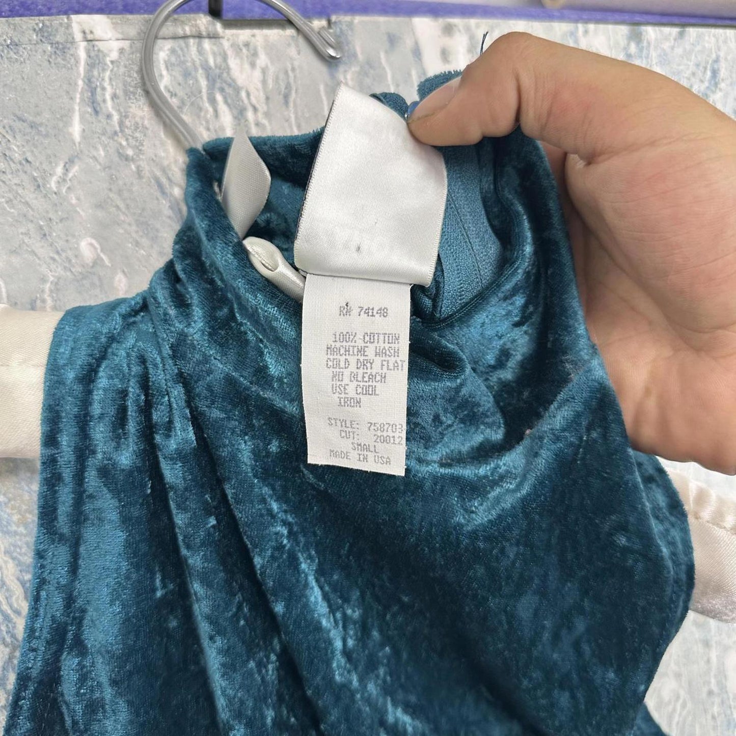 ZANONI Vintage Velvet Dark Teal High Neck Dress (S)