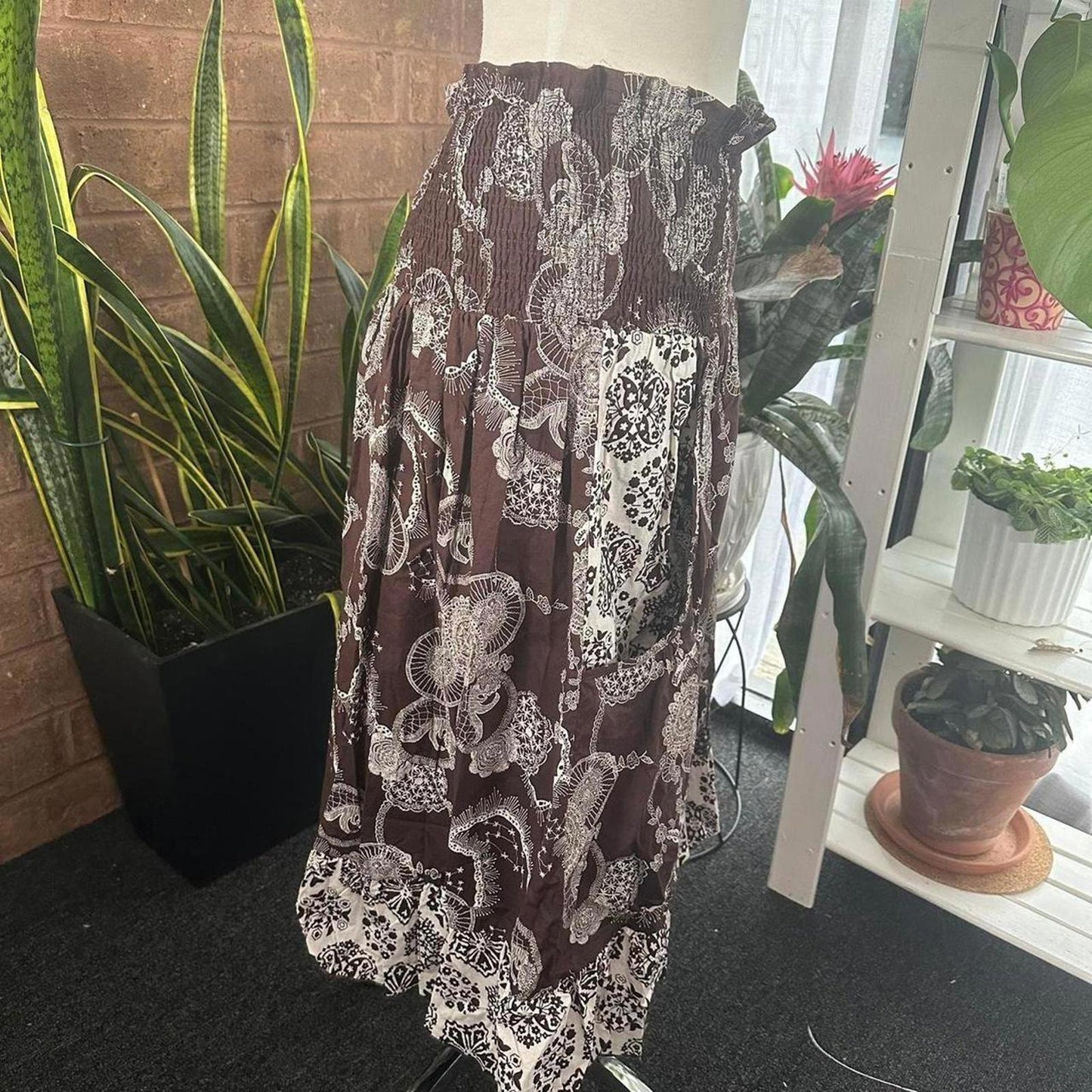 cottage brown patchwork maxi skirt (XL)