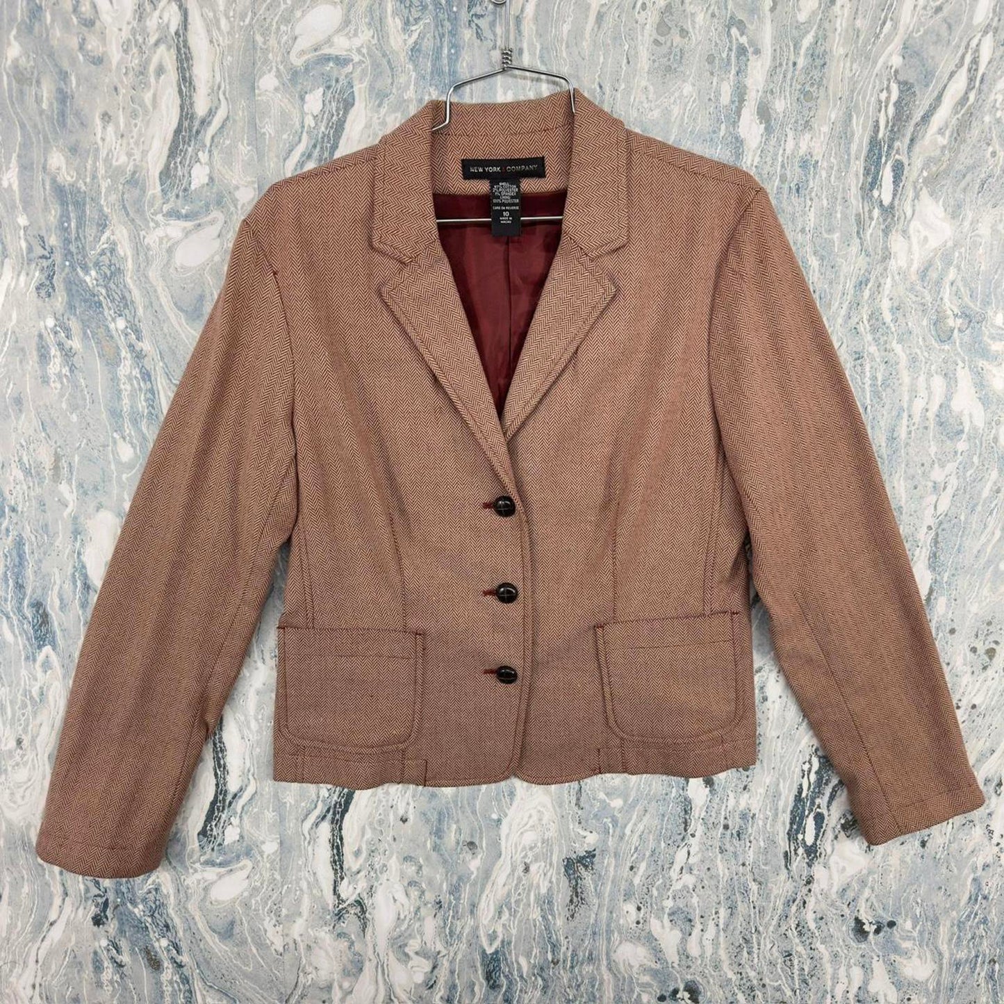 NEW YORK & COMPANY Classic Brown Herringbone Women's Blazer Jacket (10)