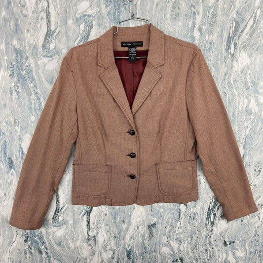 NEW YORK & COMPANY Classic Brown Herringbone Women's Blazer Jacket (10)