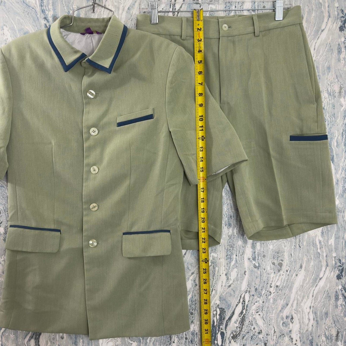 Preppy Sage Green Short Sleeve Blazer & Shorts Suit Set (S)