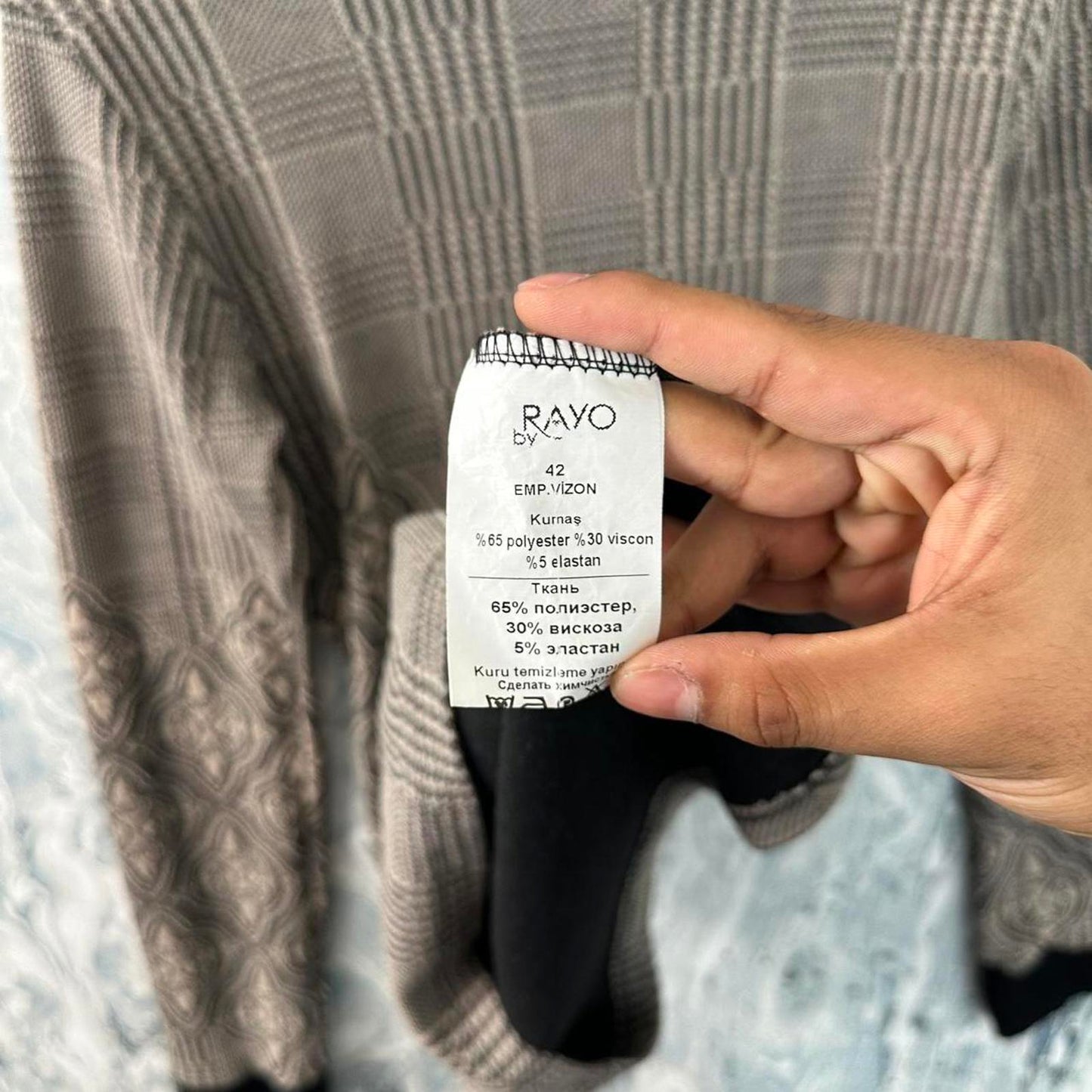 Preppy Vintage Plaid Tan Pattern Long Sleeve Dress (Size 42)