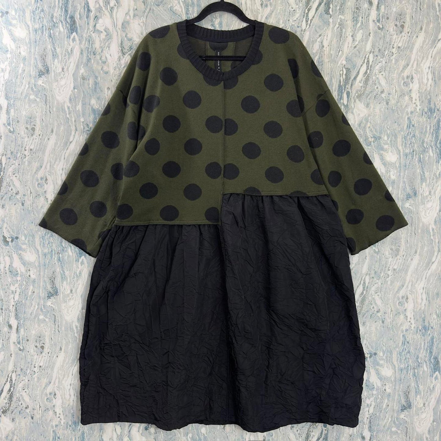 Designer Whimsygoth Dark Green & Black Polka Dot Smock Dress (M)