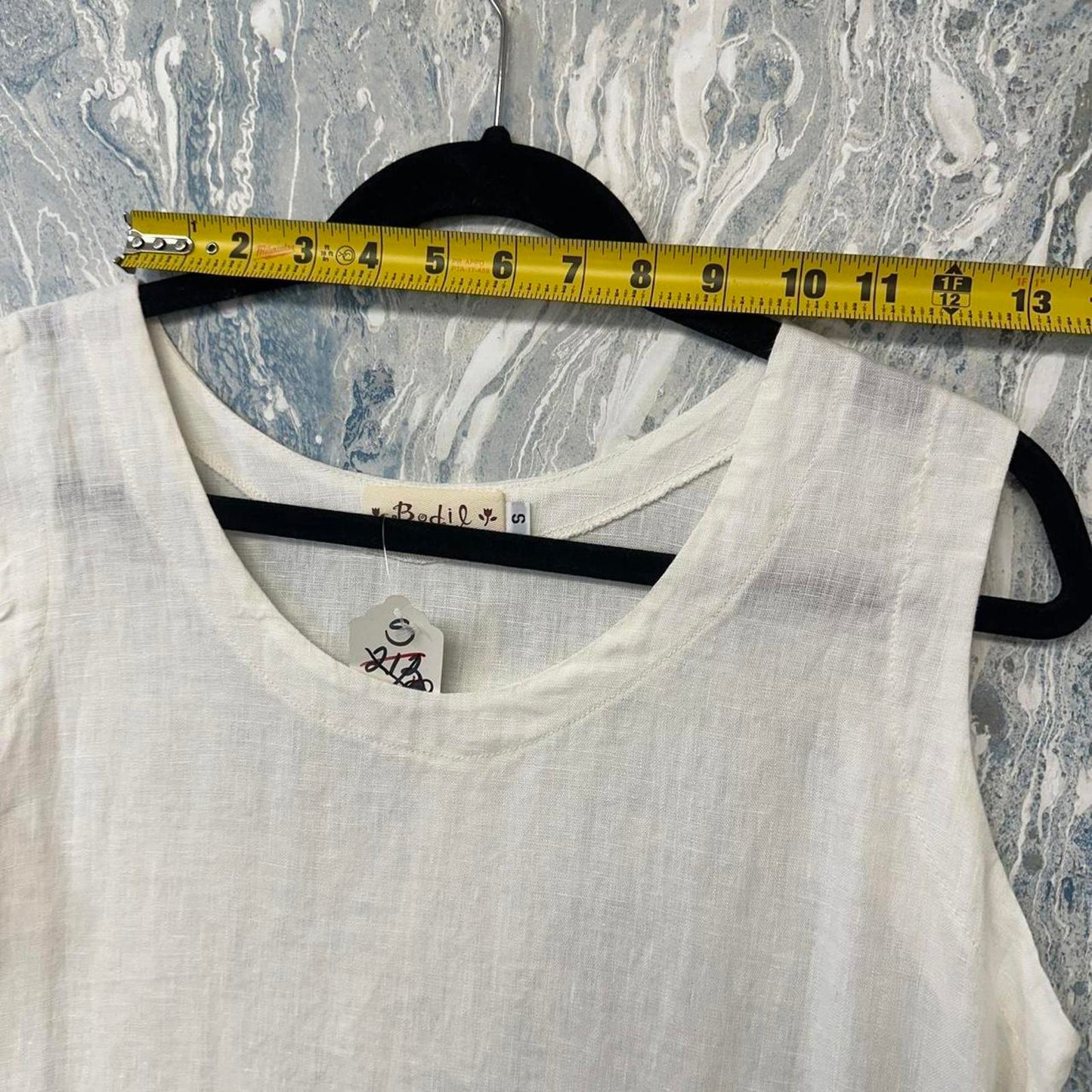 Bodil Boho White Sleeveless Tank Dress with Pocket (S)