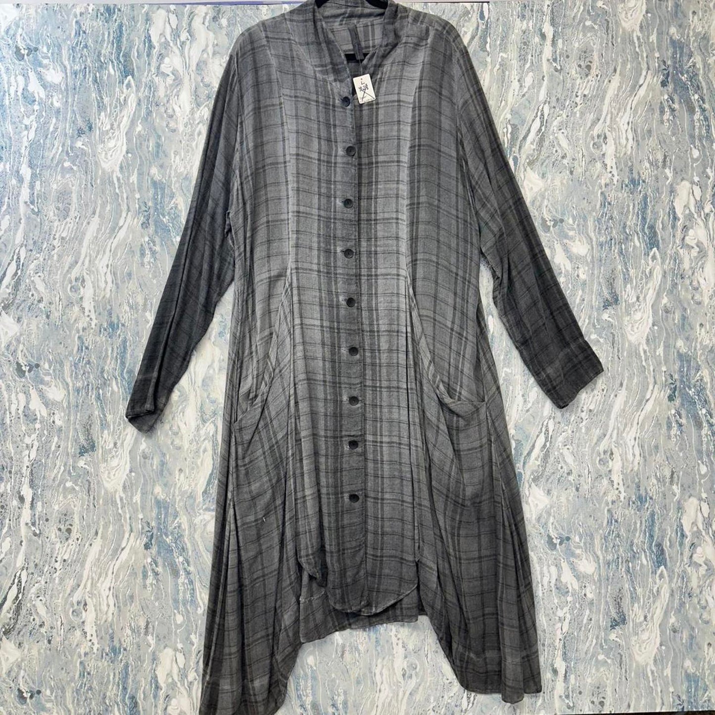 Cynthia Ashby Designer Grey Plaid Shirt Maxidress (L)