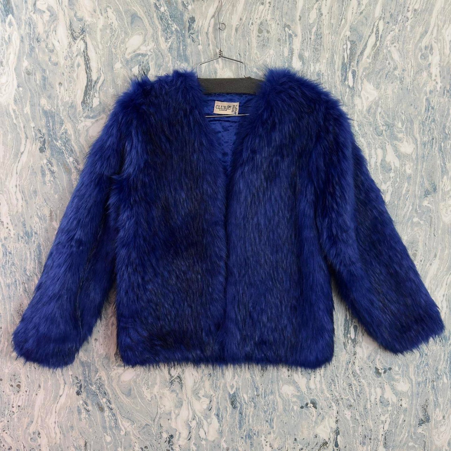Club London Faux Fur Blue Women's Outerwear Jacket (US 6)