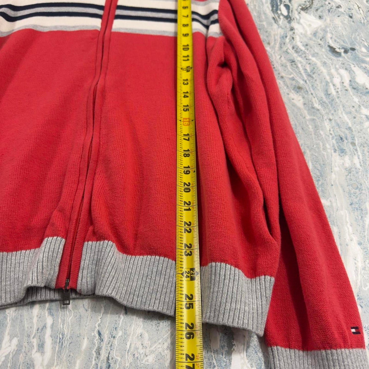 Tommy Hilfiger Red Zip-Up Sweater with Stripes (XXL)
