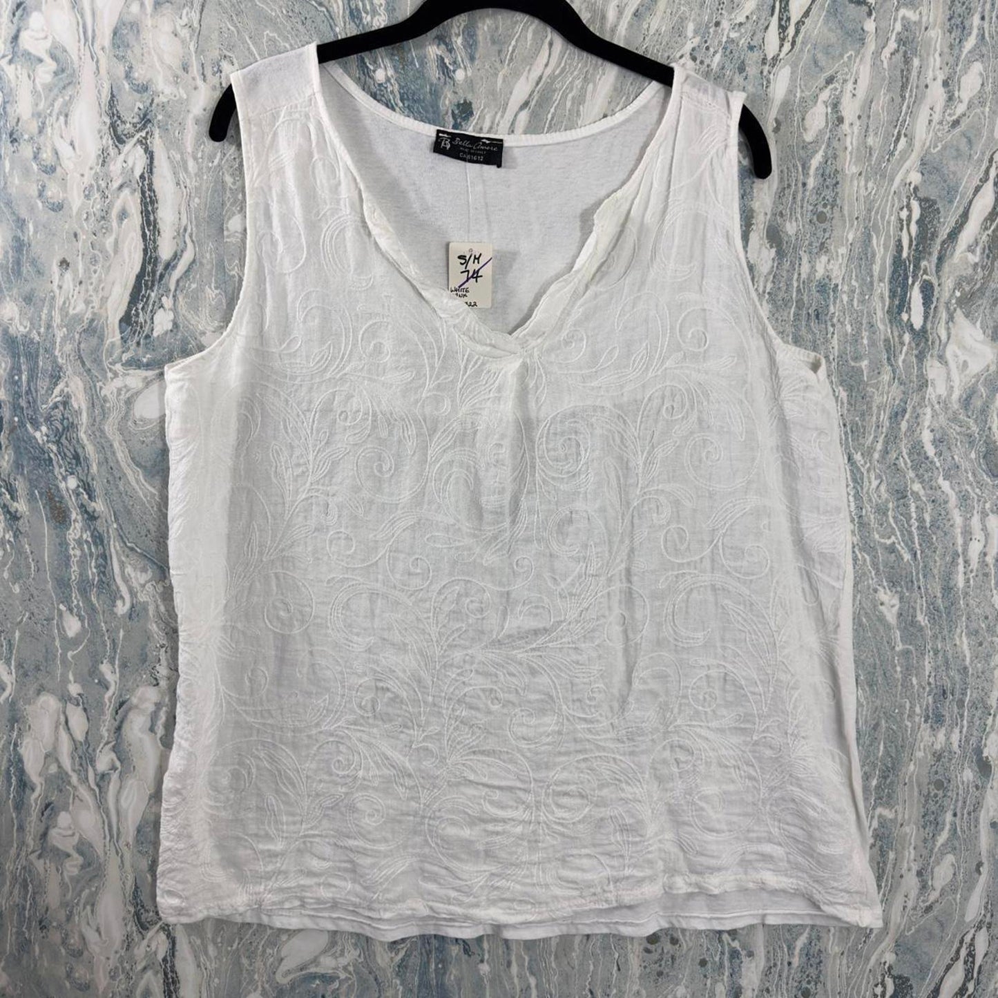 Boho Designer White Embroidered Tank Top (S/M)