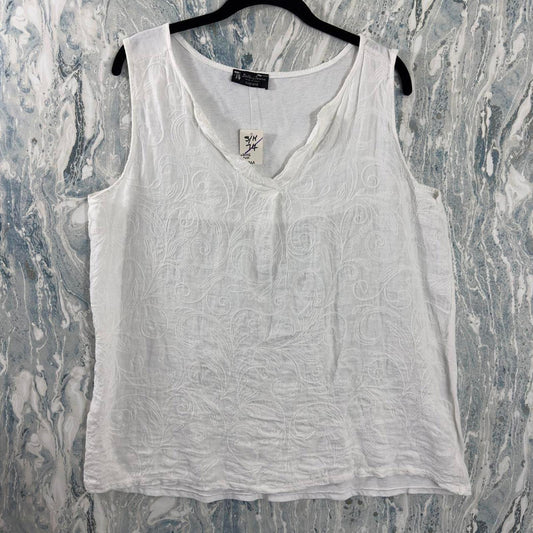 Boho Designer White Embroidered Tank Top (S/M)