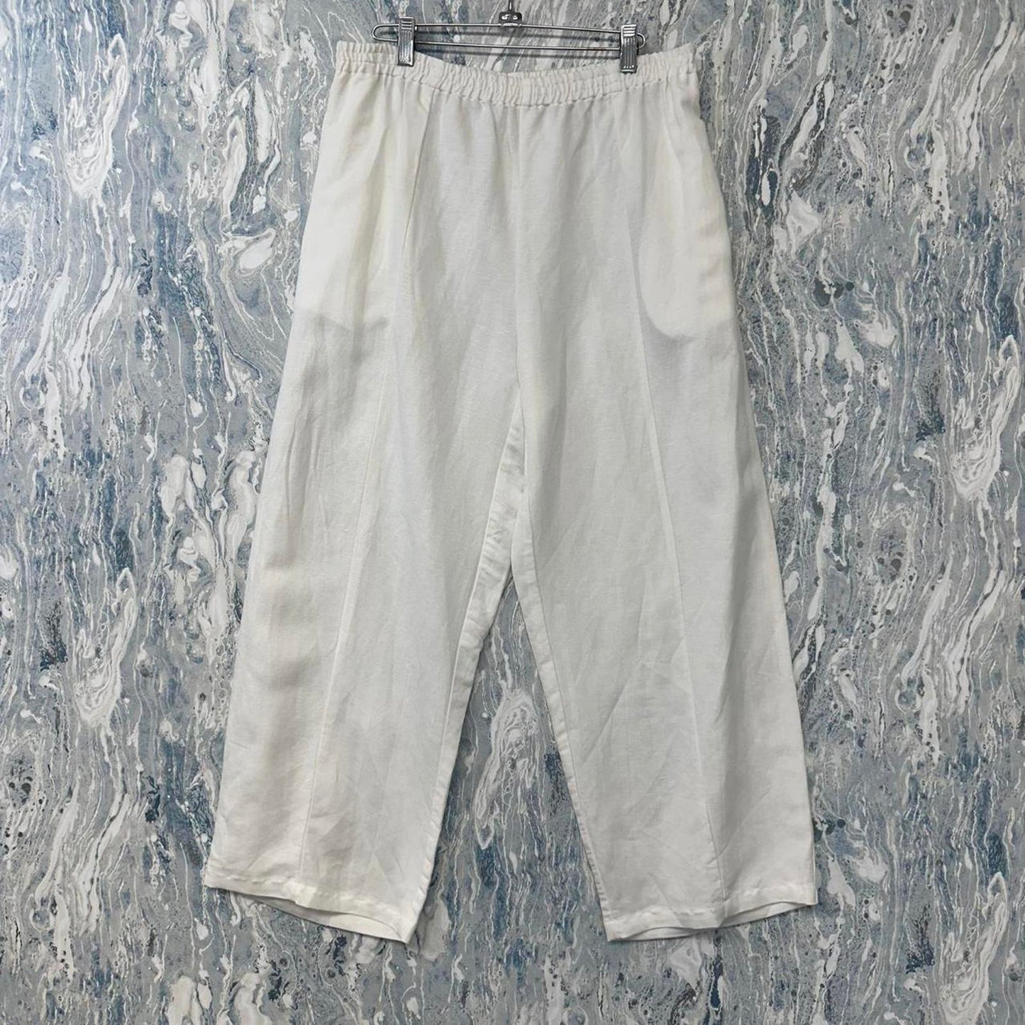 Taravao Designer White Elastic Waist Wide Leg Pants (L)