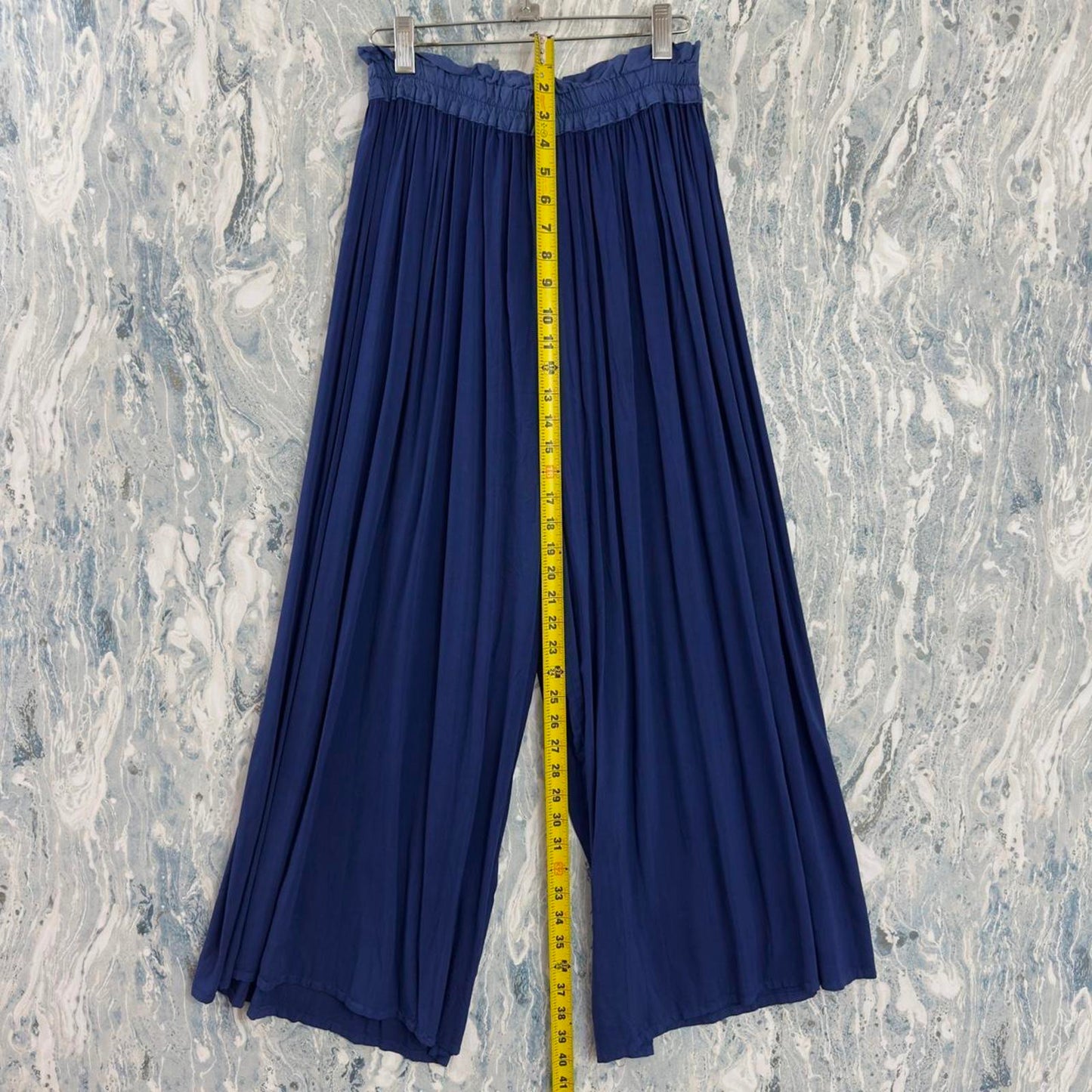 Designer Wide Leg Navy Pleated Pants (1)