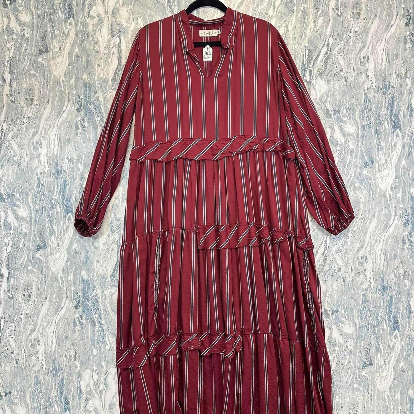 Maroon Striped Tiered Dress (M)
