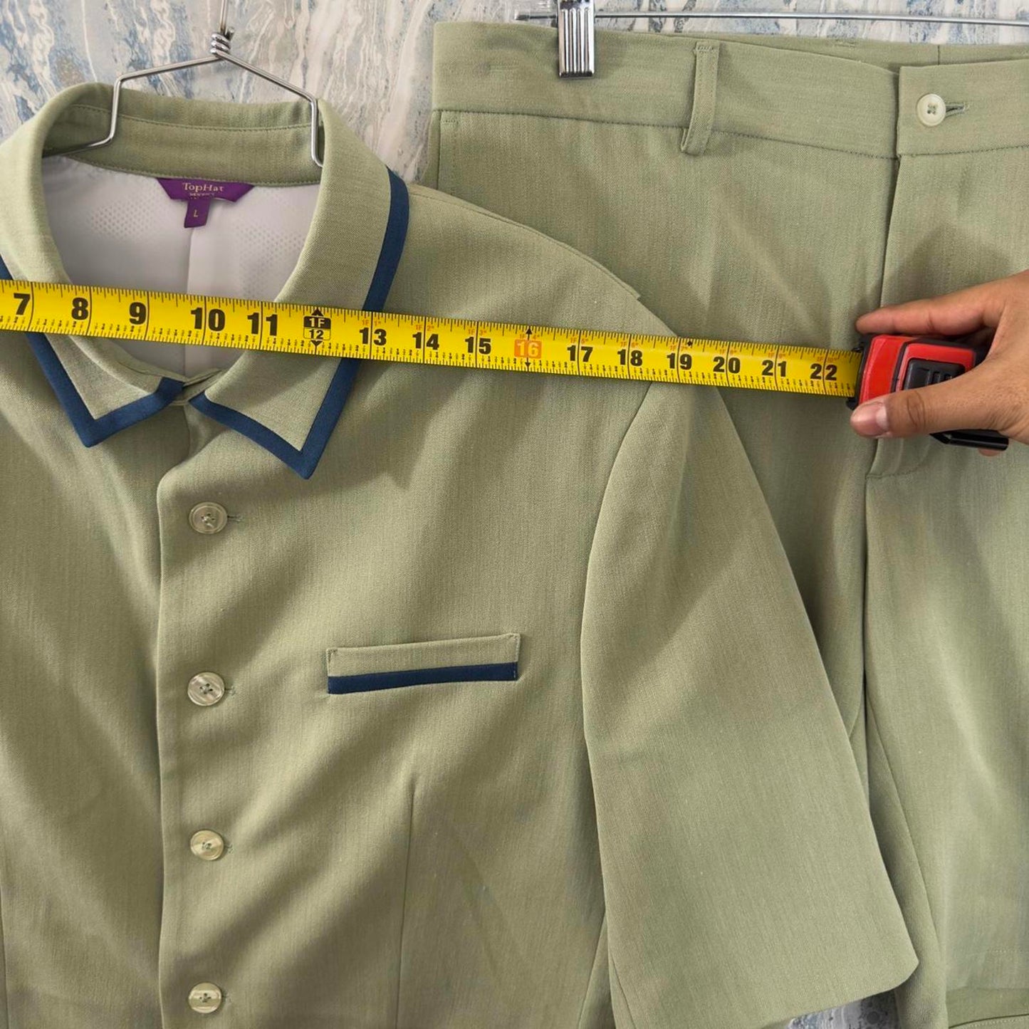 Preppy Sage Green Short Sleeve Blazer & Shorts Suit Set (L)