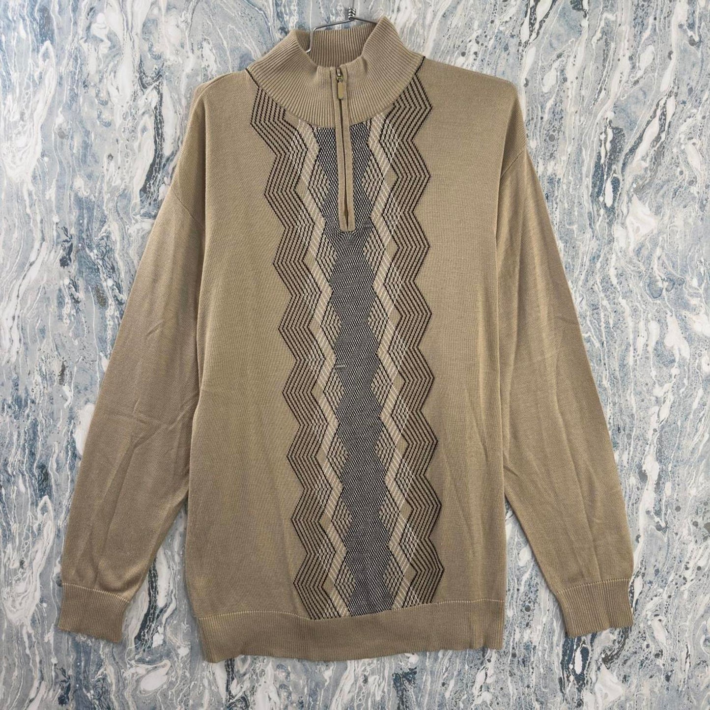 Vintage 90's TRUST Geometric Tan Half-Zip Turtleneck Sweater (L)
