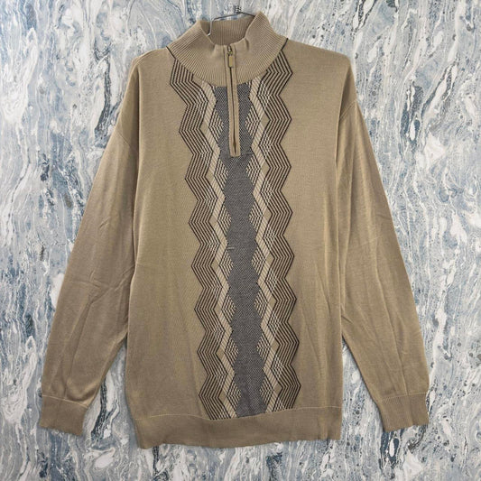 Vintage 90's TRUST Geometric Tan Half-Zip Turtleneck Sweater (L)