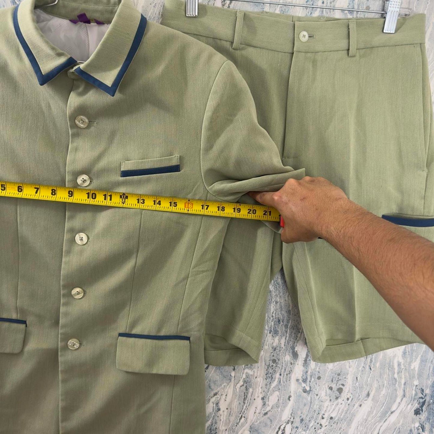 Preppy Sage Green Short Sleeve Blazer & Shorts Suit Set (S)