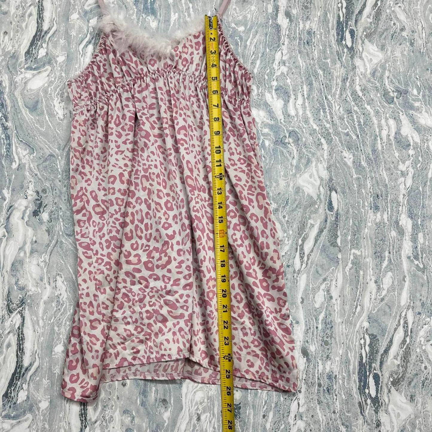 Pink Leopard Print Feather Trim Nightdress Slip (One Size)