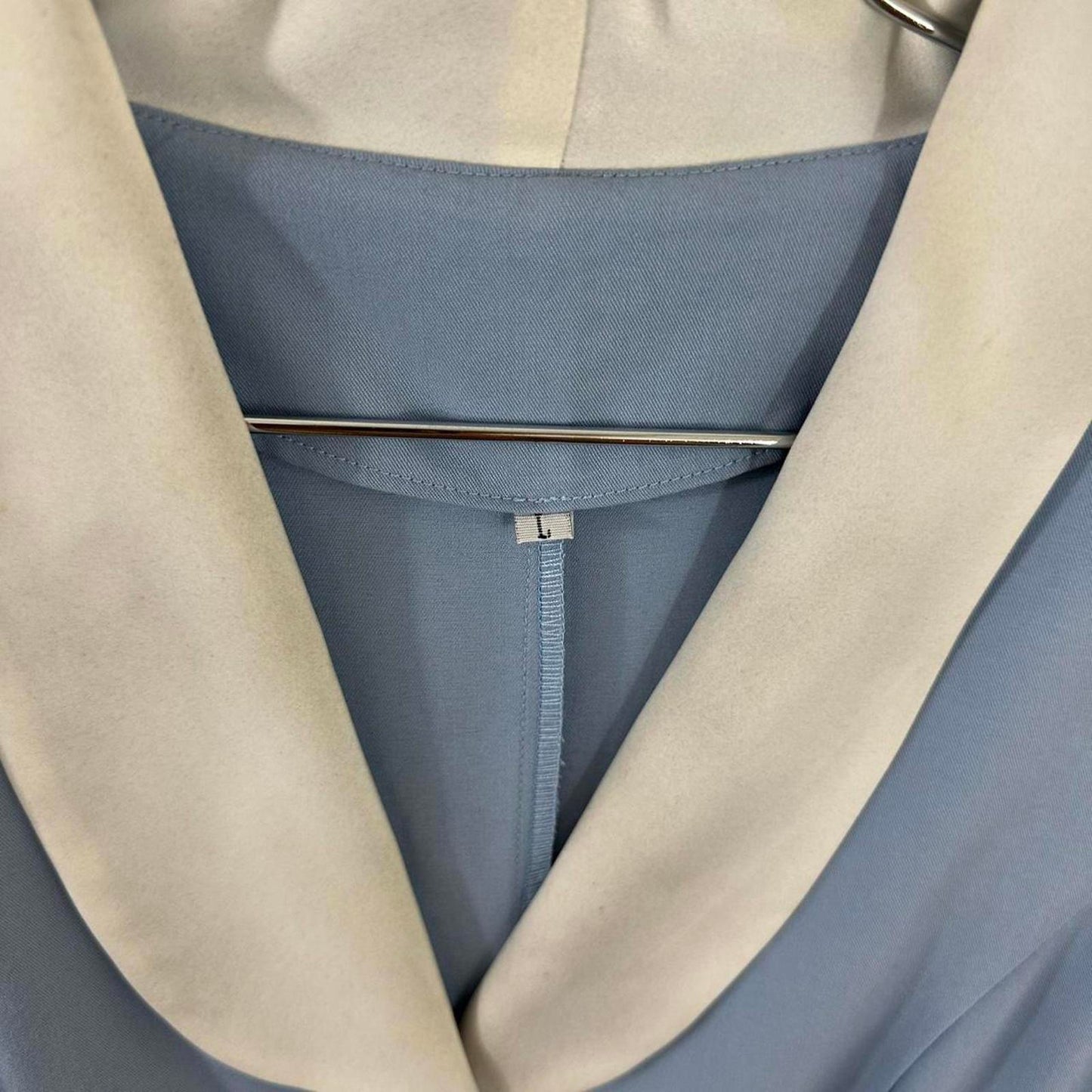 Vintage Classic Blue & Cream Midi Dress with Shawl Collar (L)