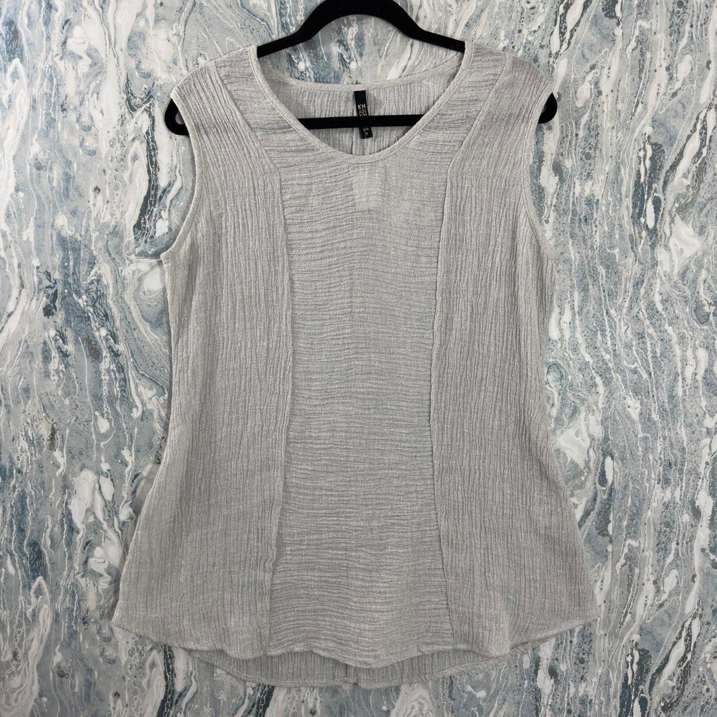 Designer Gray Textured Sleeveless Tank Top (M)