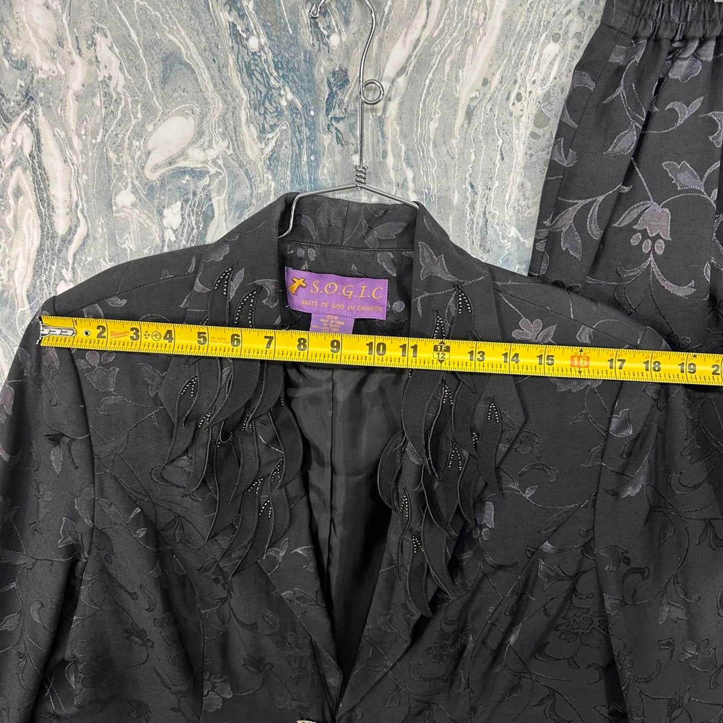 Vintage Black Jacquard Floral Gospel Blazer and Skirt Set (20W)