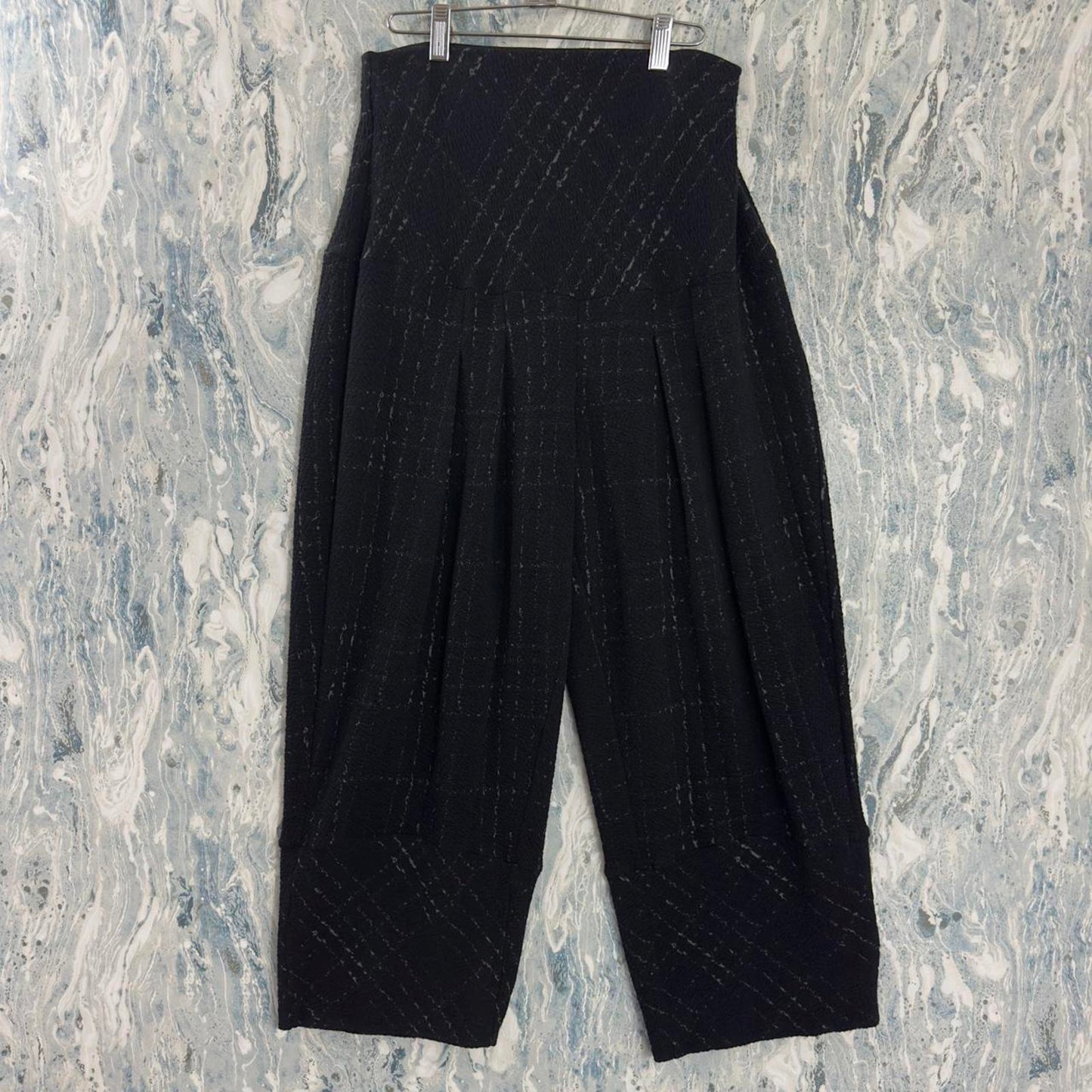 Vintage Styled Boho Black High-Waisted Plaid Trousers (L)
