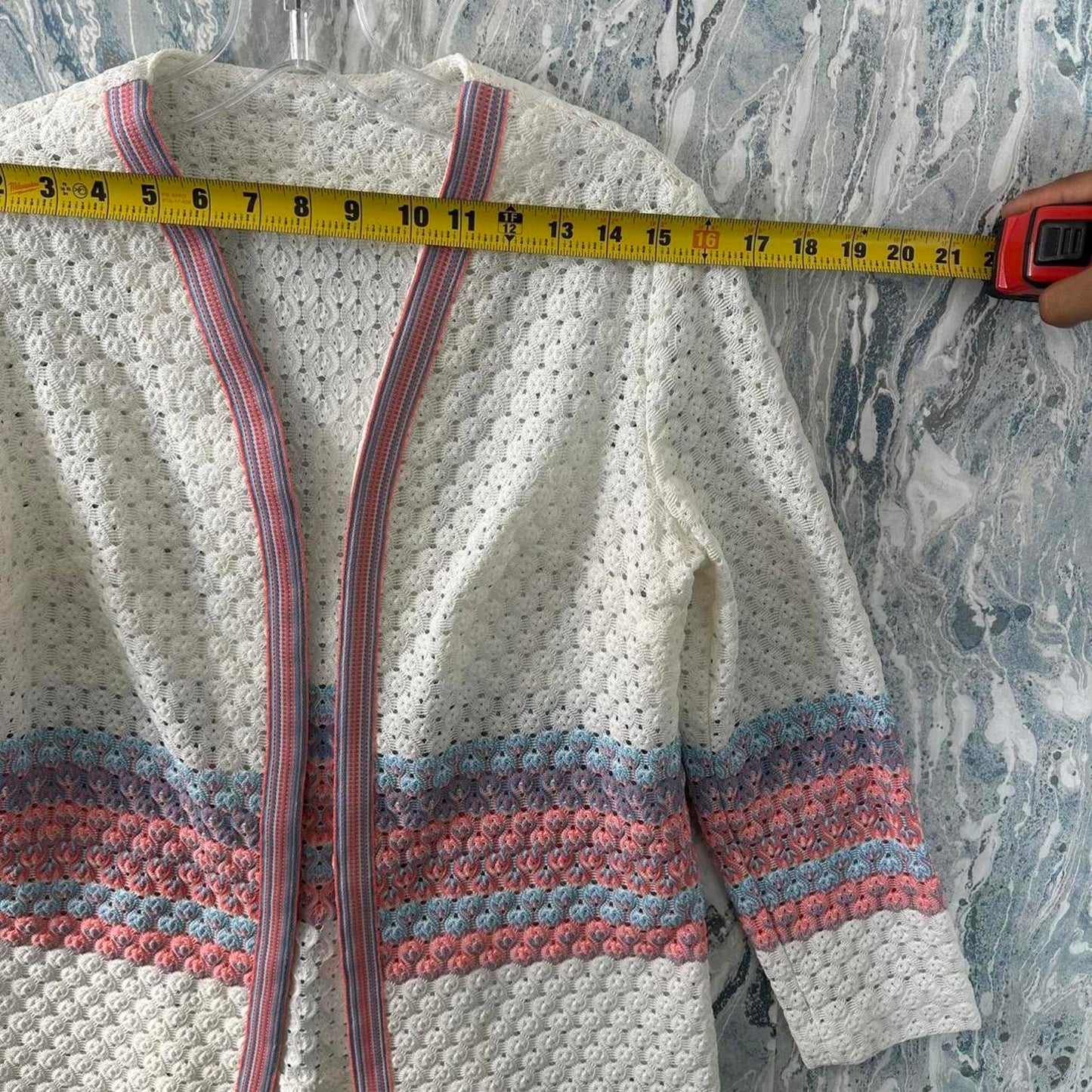 Vintage Textured White & Pink Knit Cardigan and Vest Set (L)