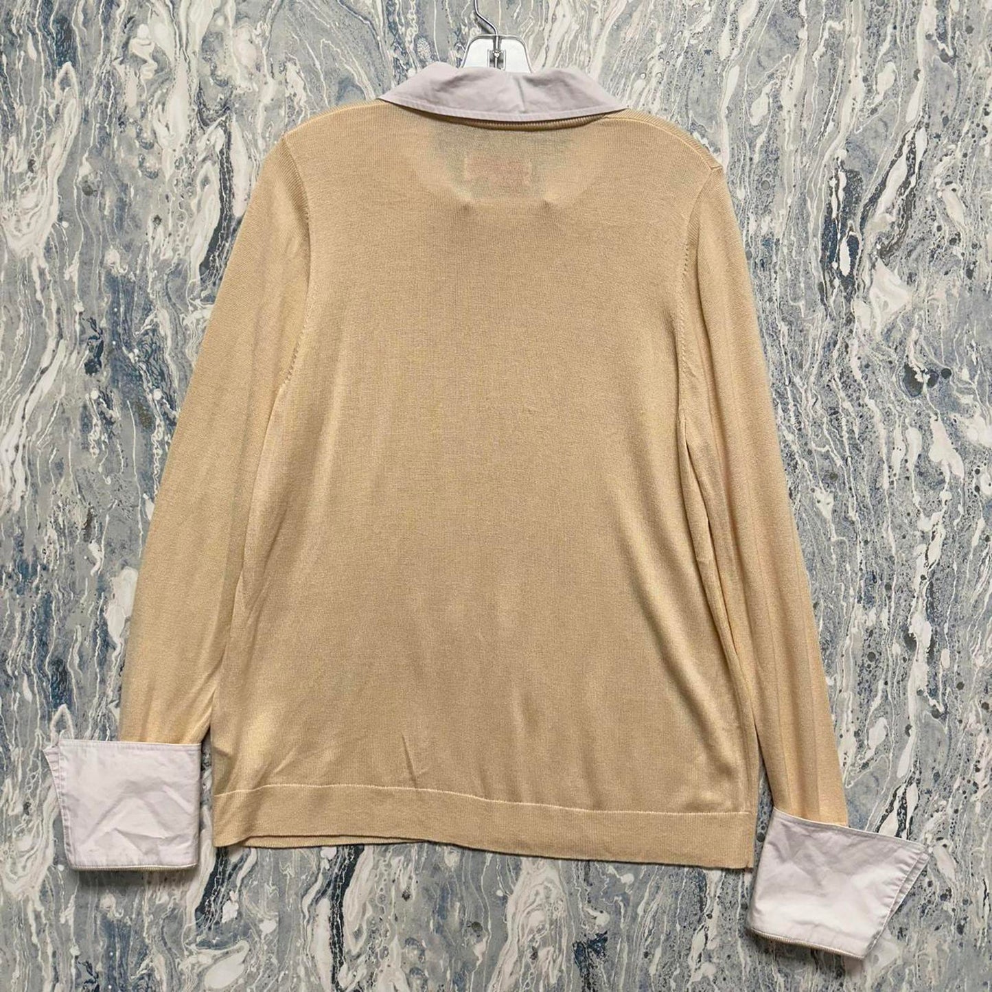 LAURIE FELT Minimalist Cream Sweater w White Collar (M)