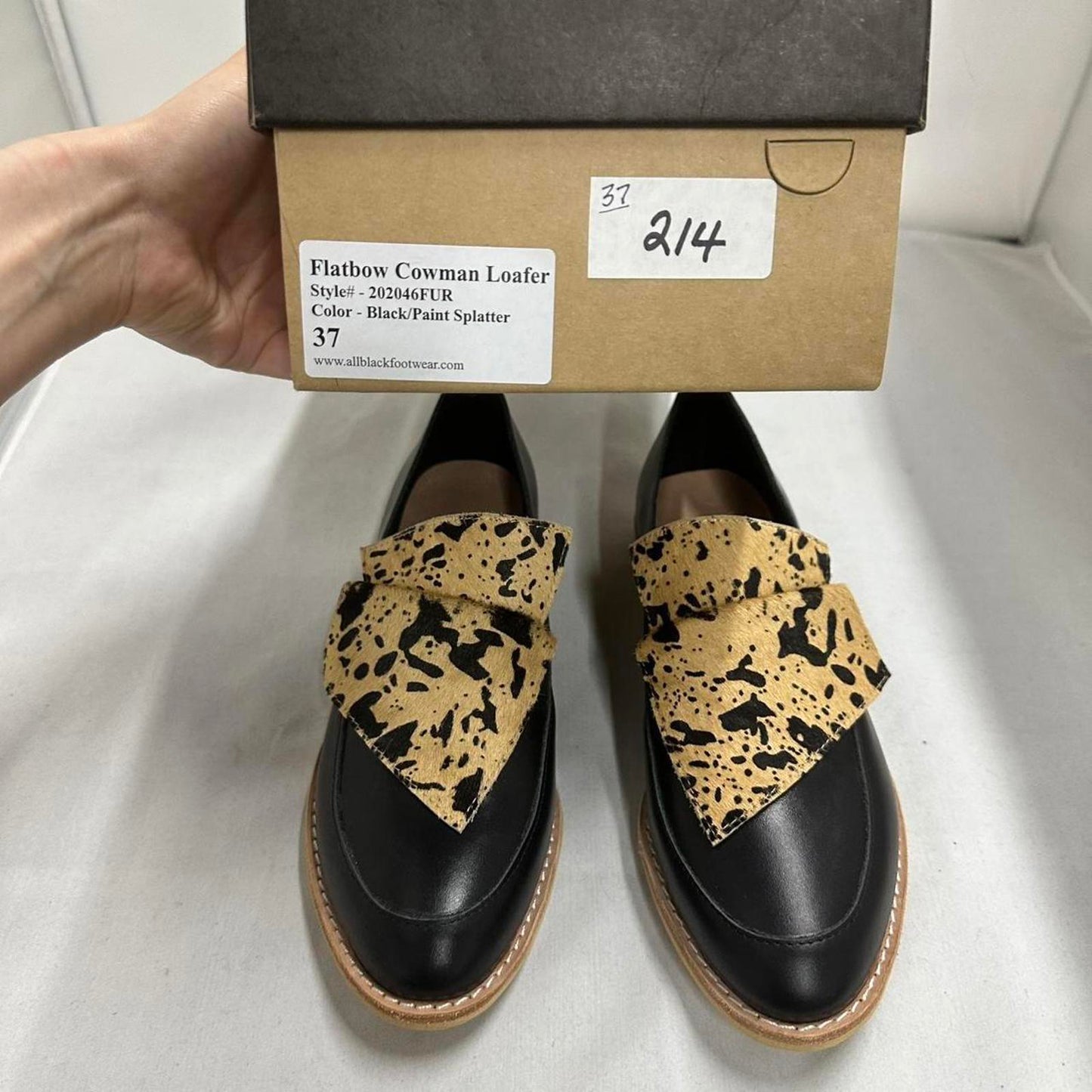 Designer Flat Bow Cowman Black Splatter Loafers (37)