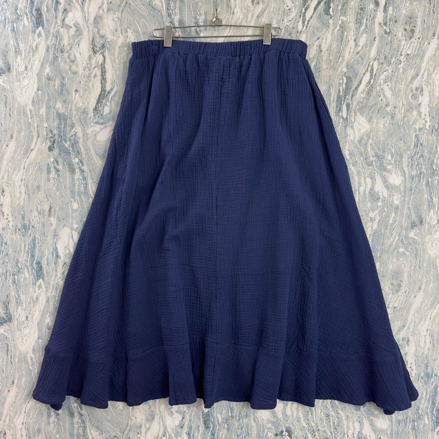 Loofan Blue Gauze Elastic Waist Maxi Skirt (L)