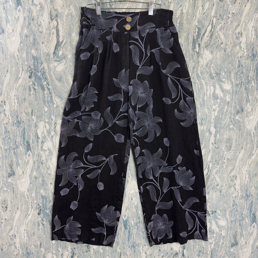 Boho Black Floral Wide-Leg Trousers (S/M)