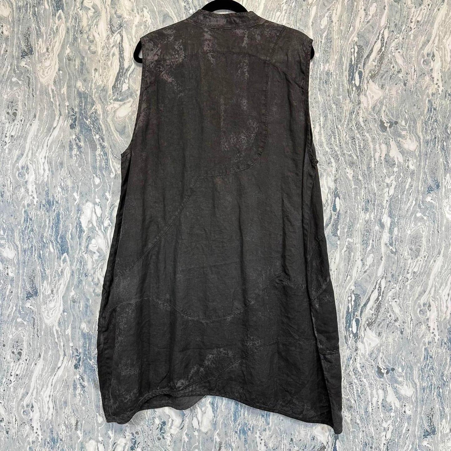 Dark Sleeveless Button-Up Linen Vest Dress (L)