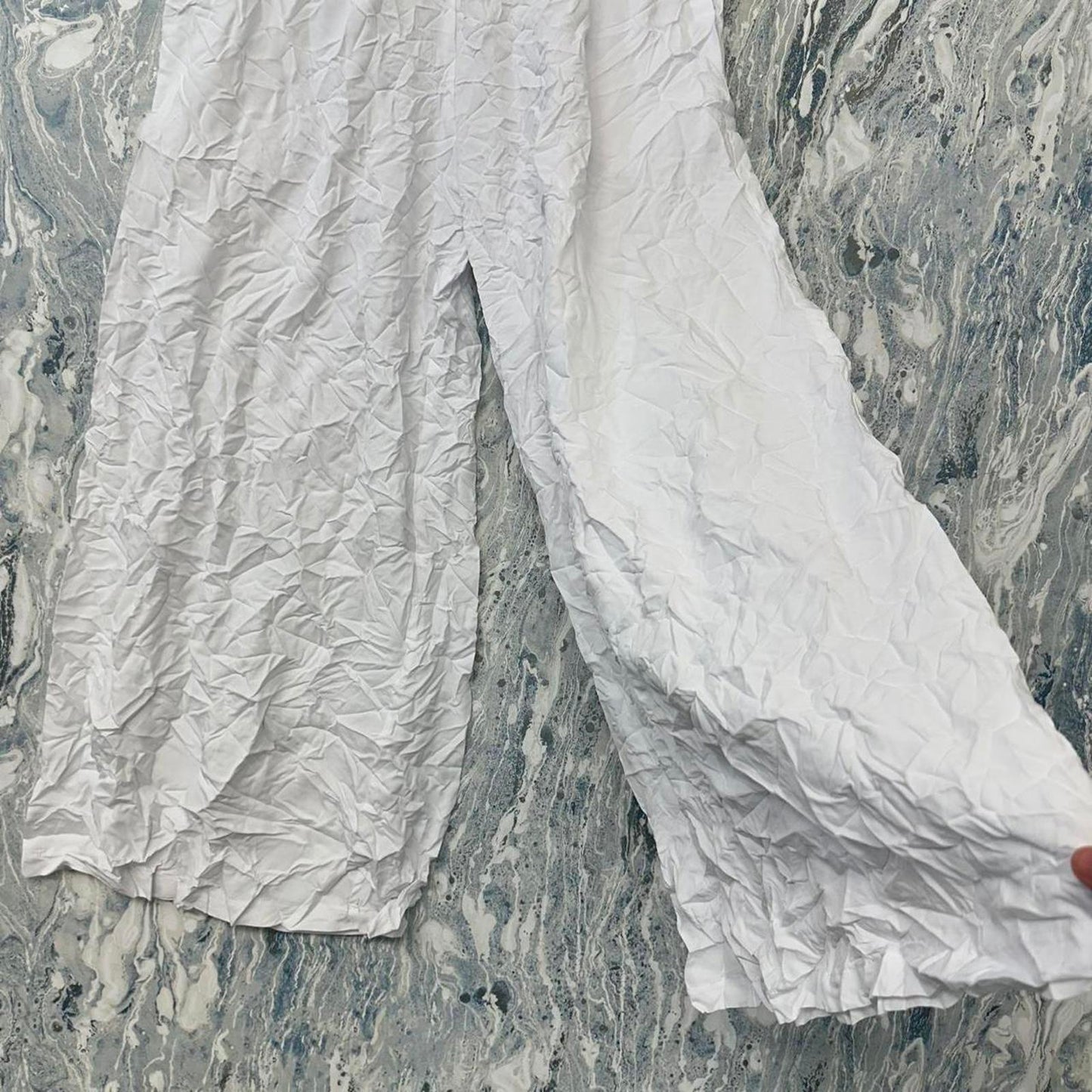 Square Designer White Crinkle Wide Leg Pants (1)