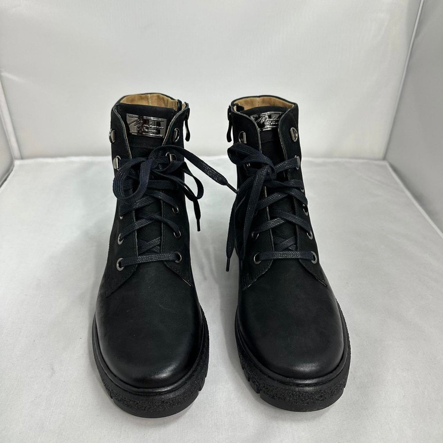Vital Arch Black Leather Combat Boots (8.5)