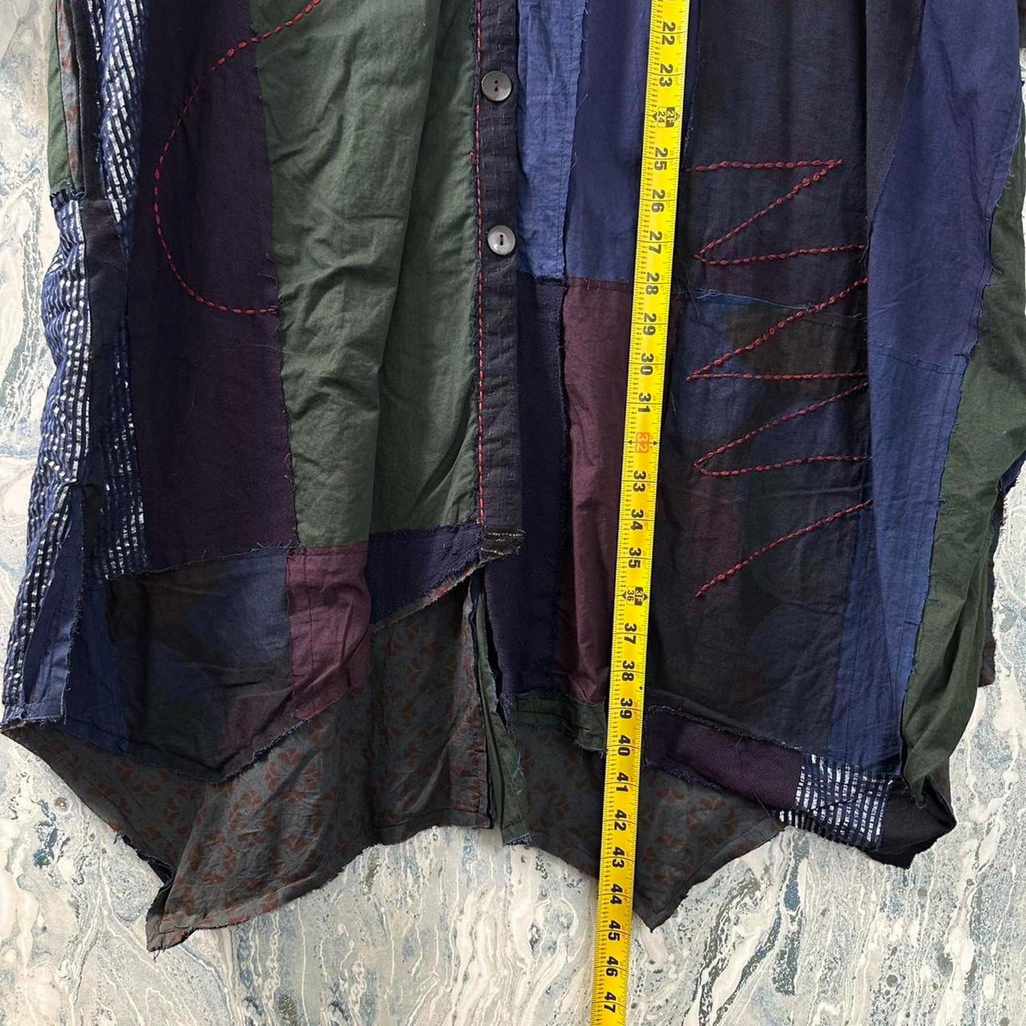 Boho Patchwork Button-Up Tunic Shirt Dress (S/M)