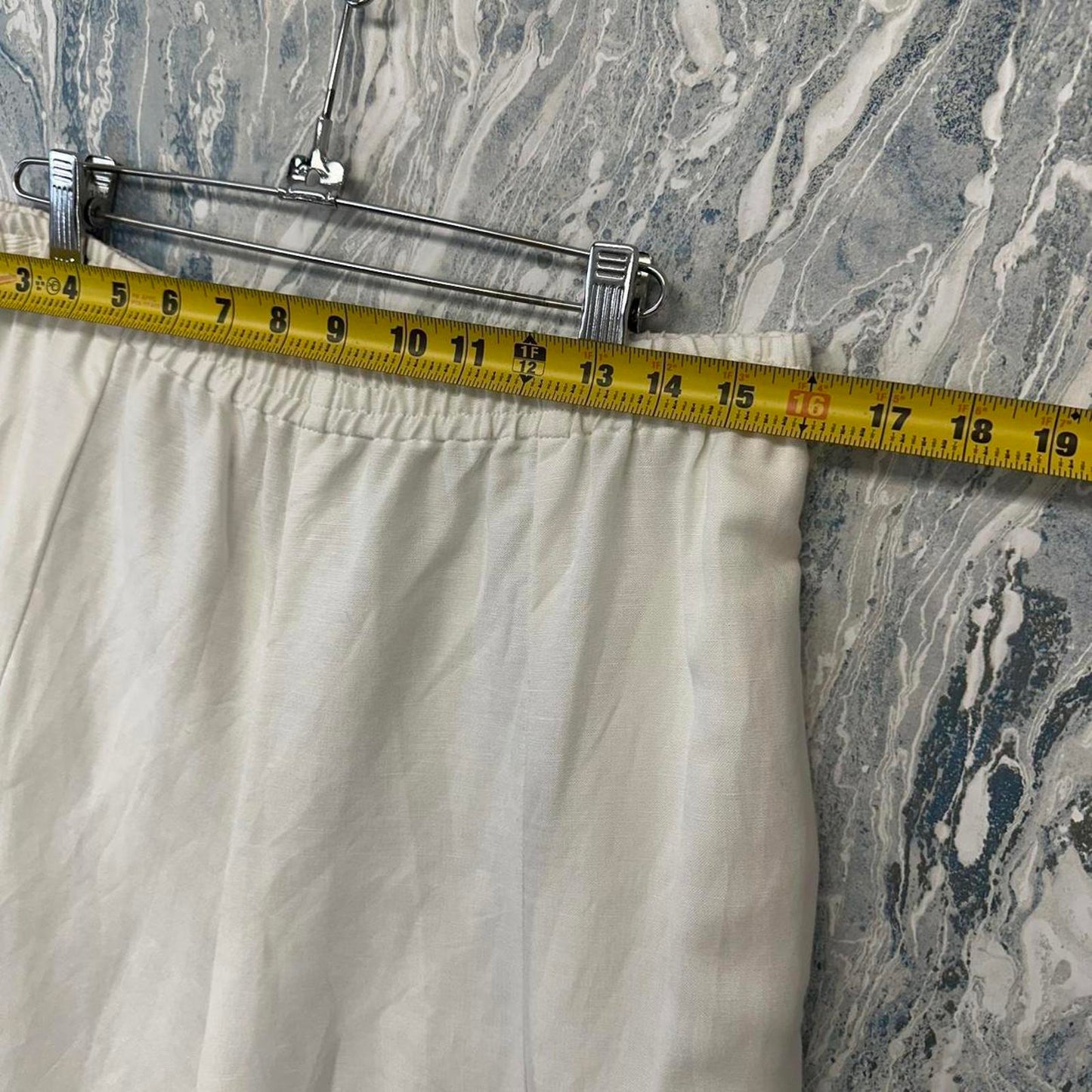 Taravao Designer White Elastic Waist Wide Leg Pants (L)