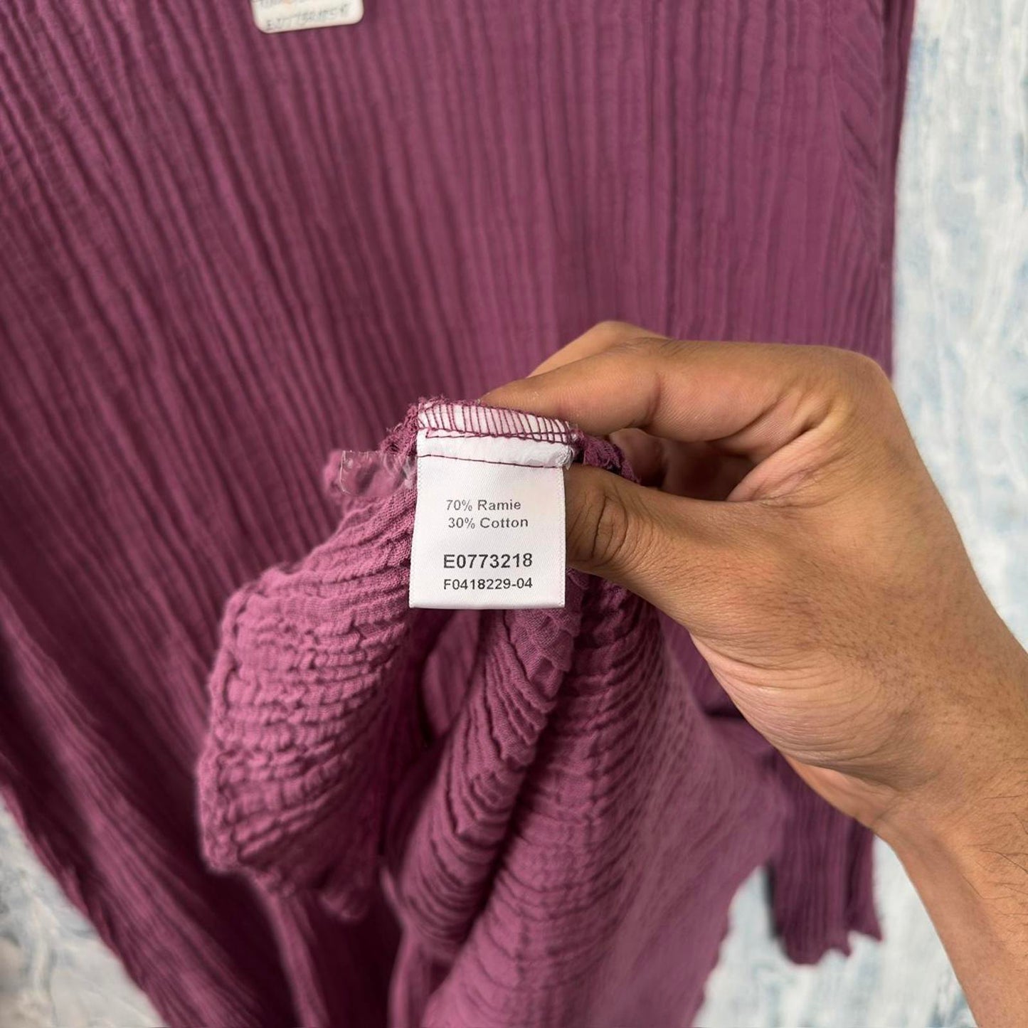 Boho Purple Crinkle Long Sleeve Midi Dress (M)