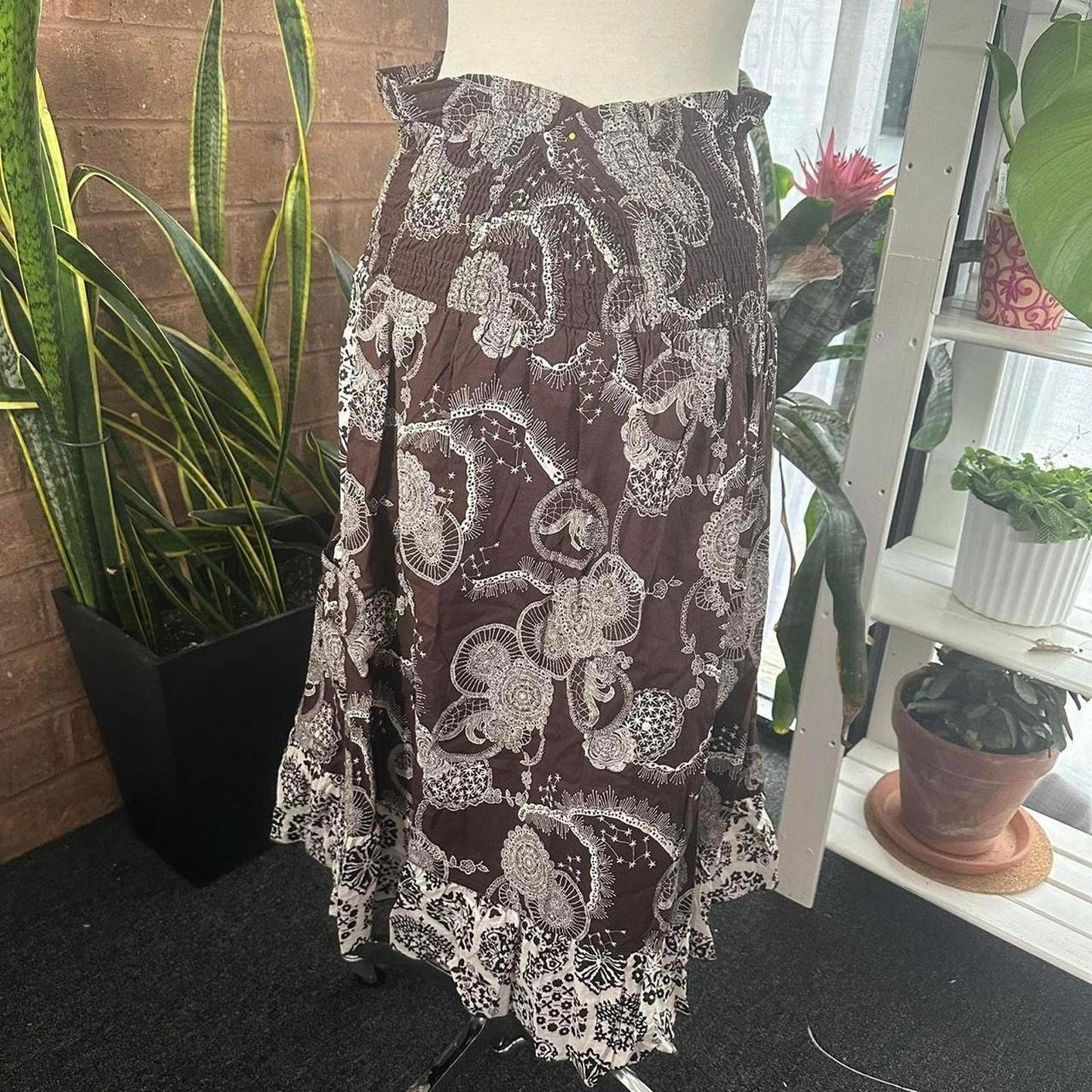 cottage brown patchwork maxi skirt (XL)