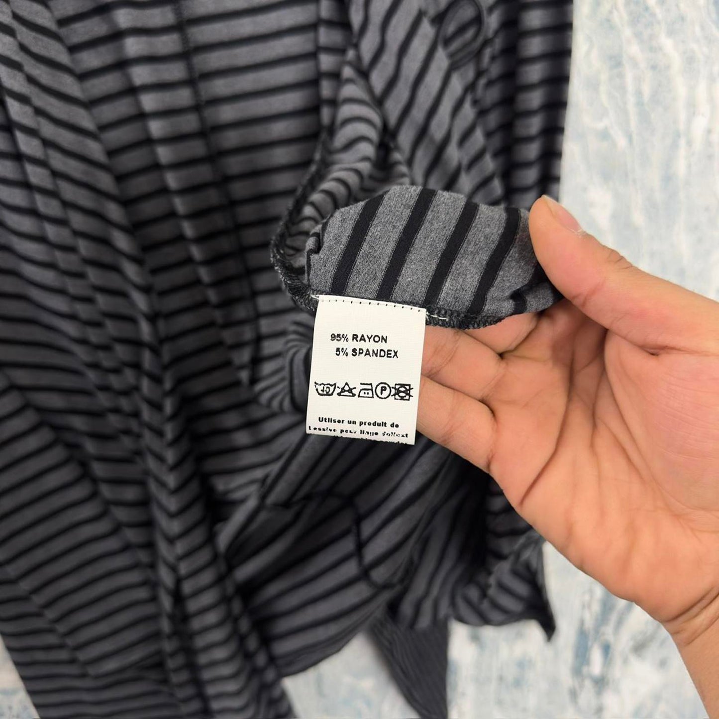 Grunge Designer Gray Striped Waterfall Cardigan (S)