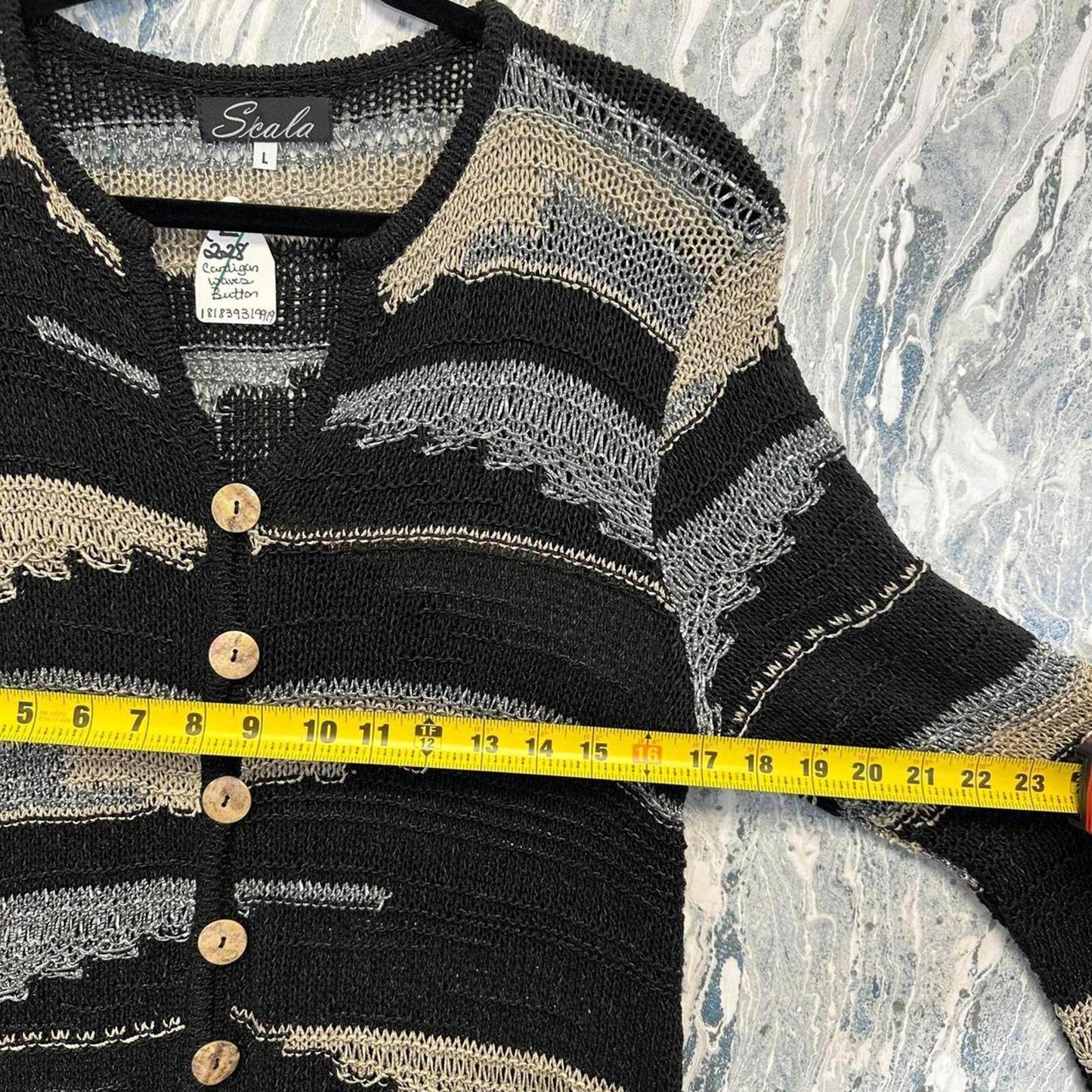 Black and Gray Striped Button-Up Cardigan (L)