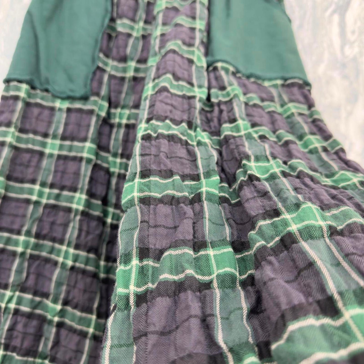 Designer Bodil Green Plaid Patchwork Pants (M)