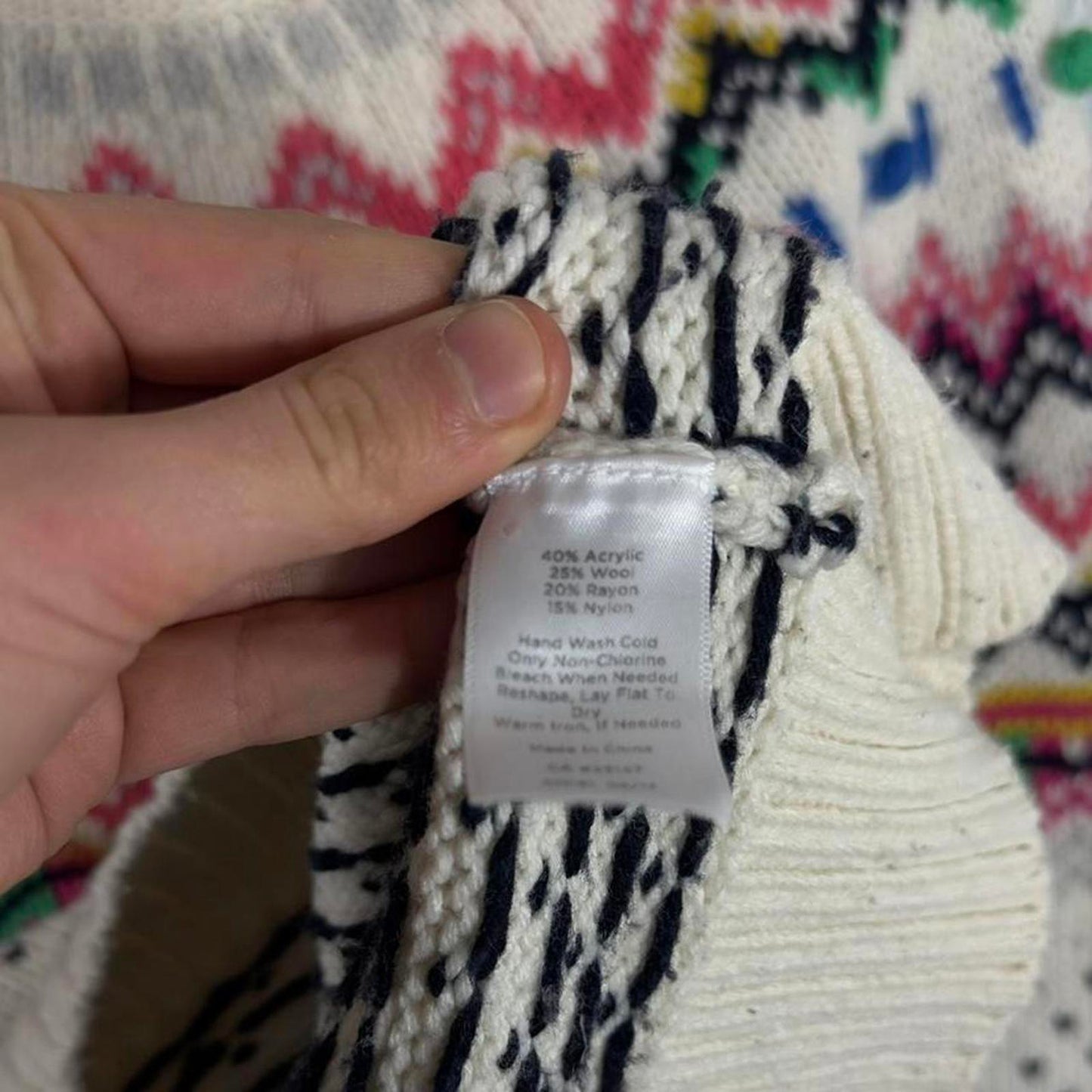 Talbots Colorful Fair Isle Patterned Cream Knit Sweater Cardigan (M)