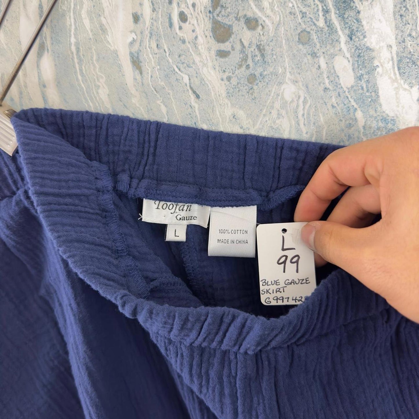 Loofan Blue Gauze Elastic Waist Maxi Skirt (L)