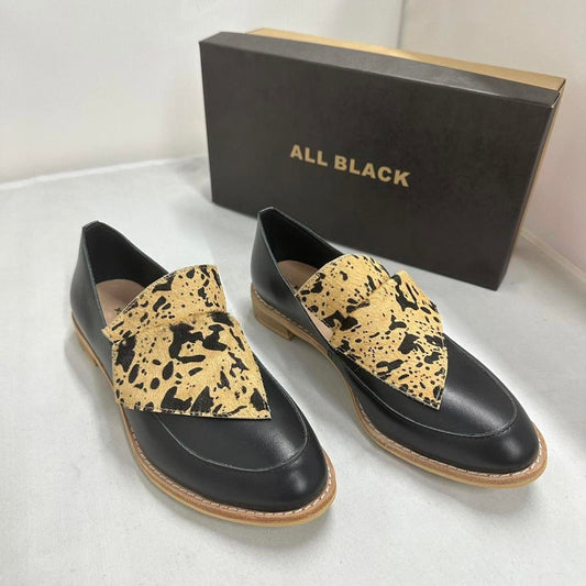 Designer Flat Bow Cowman Black Splatter Loafers (37)